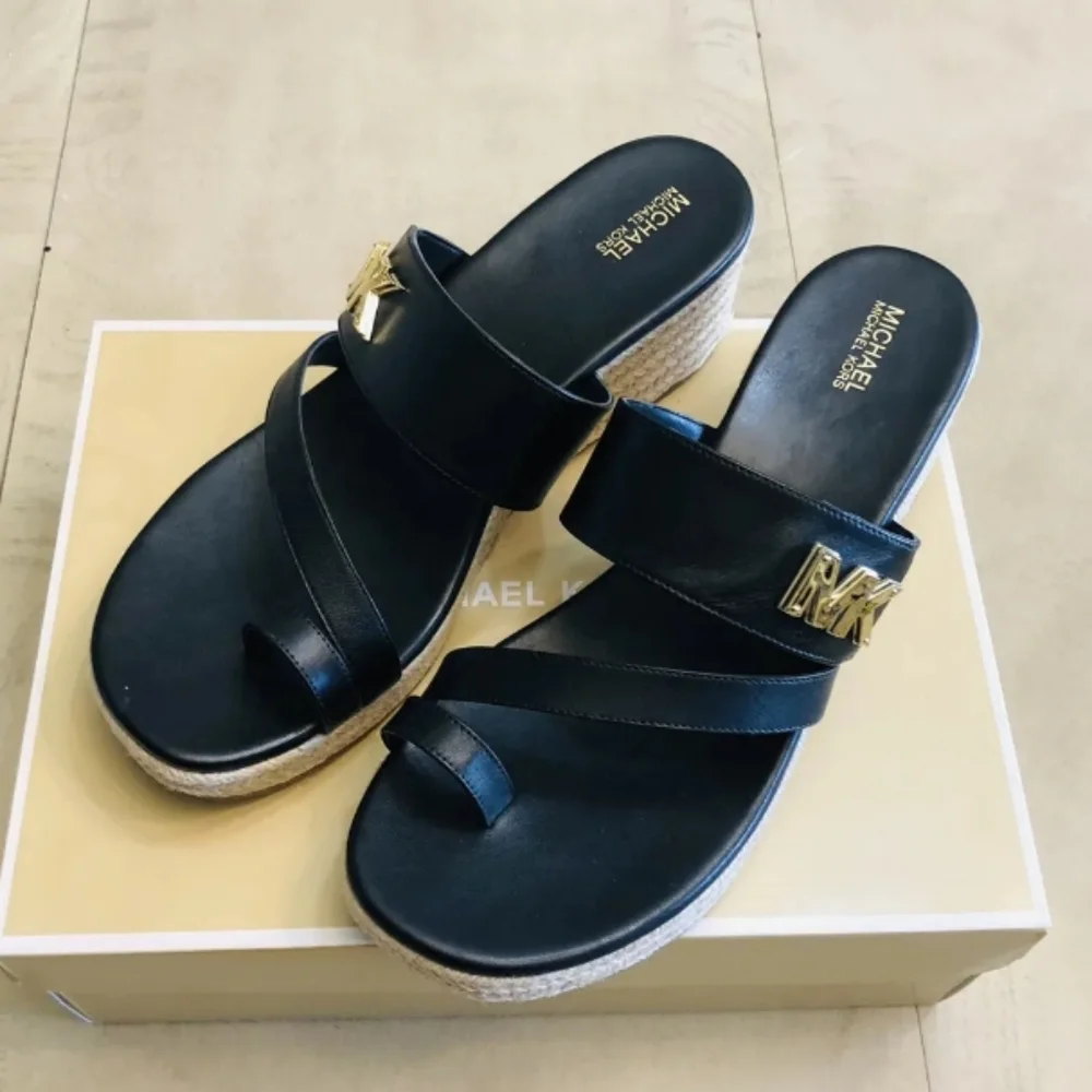 Michael Kors Sidney Espadrille Wedge Sandals Black Size US 10 M - Picture 8 of 12